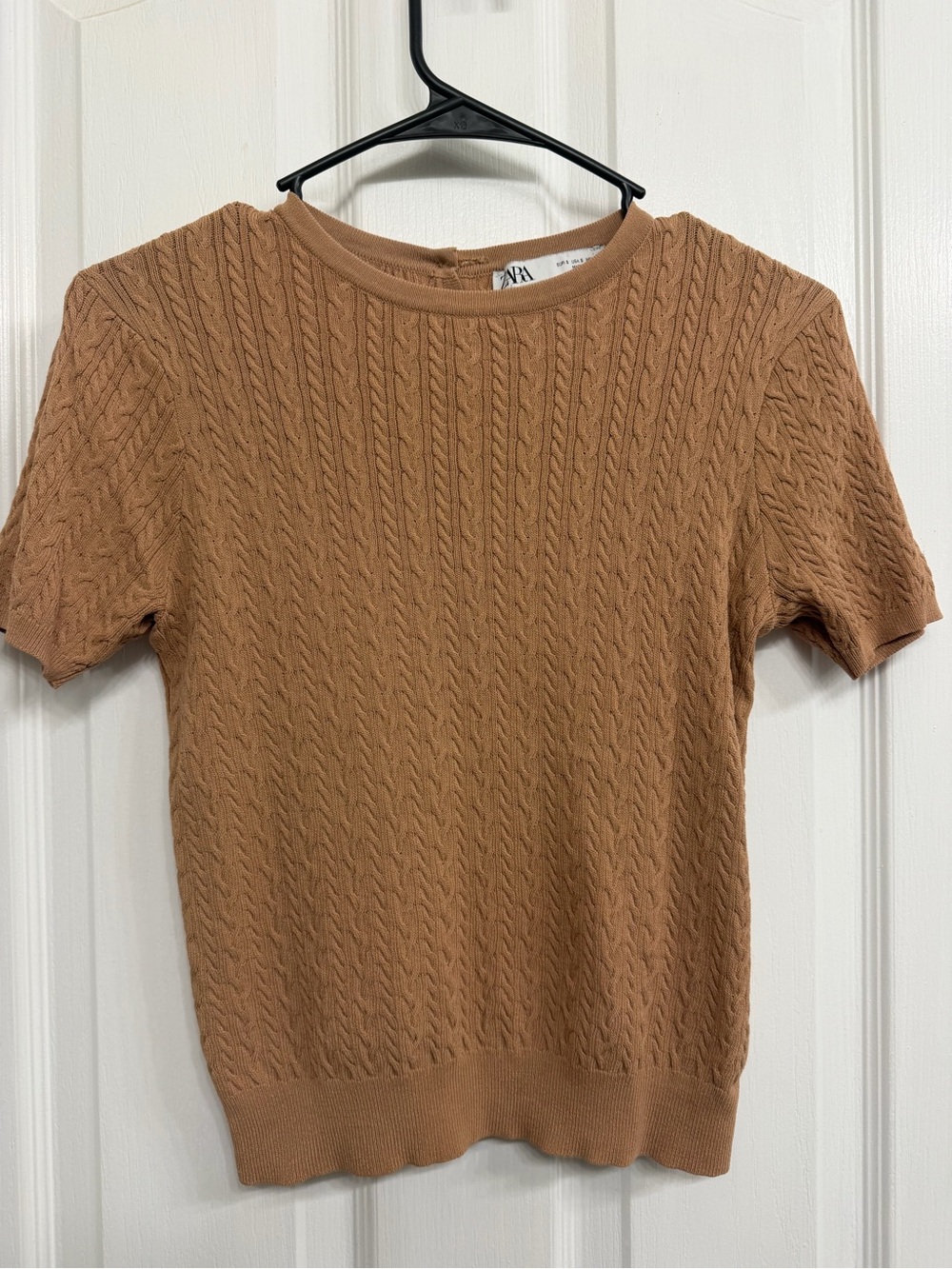 Zara Camel Cable-Knit Crewneck Sweater Top